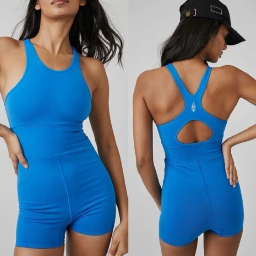 NEW FP Movement by Free People Every Single Time Runsie Vibrant Blue Romper